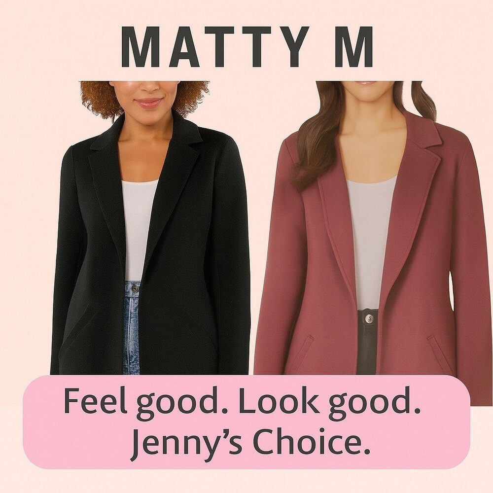 Matty M Women’s Knit Boyfriend Blazer Jacket, Rosewood: M, L, XL